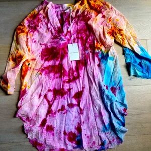 NWT Love Tanjane tie dyed tunic top, pink, yellow, blue, size Large
